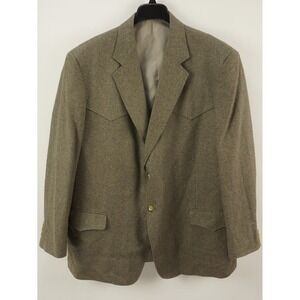 Bar WS 100% Silk Hopsack Yoked Sawtooth Western Sport Coat Men's 48L Brown Blue